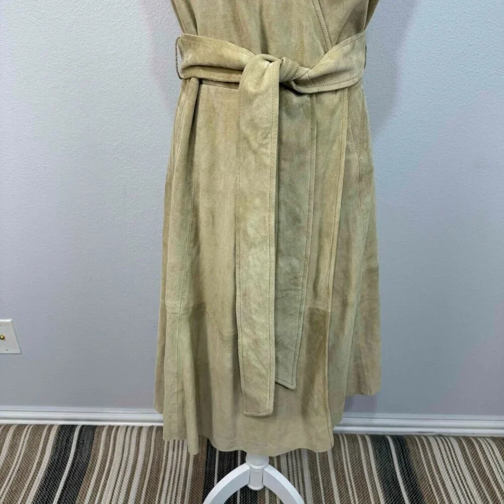 Lauren Ralph Lauren 100% Goat Suede Belted Sleeveless Dress Faux‎ Wrap Tan Sz 10